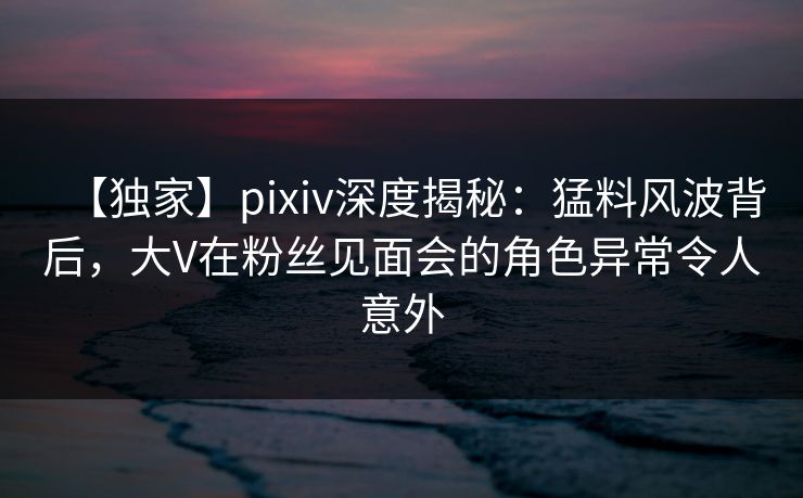 【独家】pixiv深度揭秘：猛料风波背后，大V在粉丝见面会的角色异常令人意外