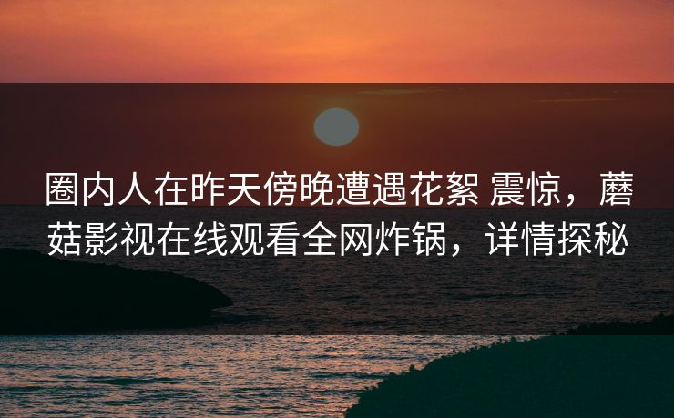 圈内人在昨天傍晚遭遇花絮 震惊,蘑菇影视在线观看全网炸锅,详情探秘